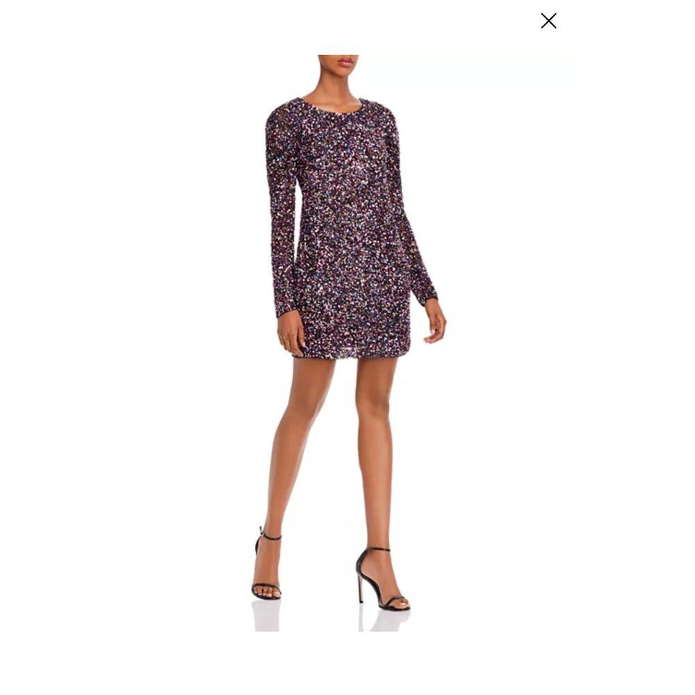 Parker Sequin Beaded Mini Dress Women's Size 4 Black Open Back Long Sleeve